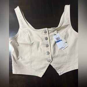 Planet Heart Cream Button-Up Crop Top Size XL